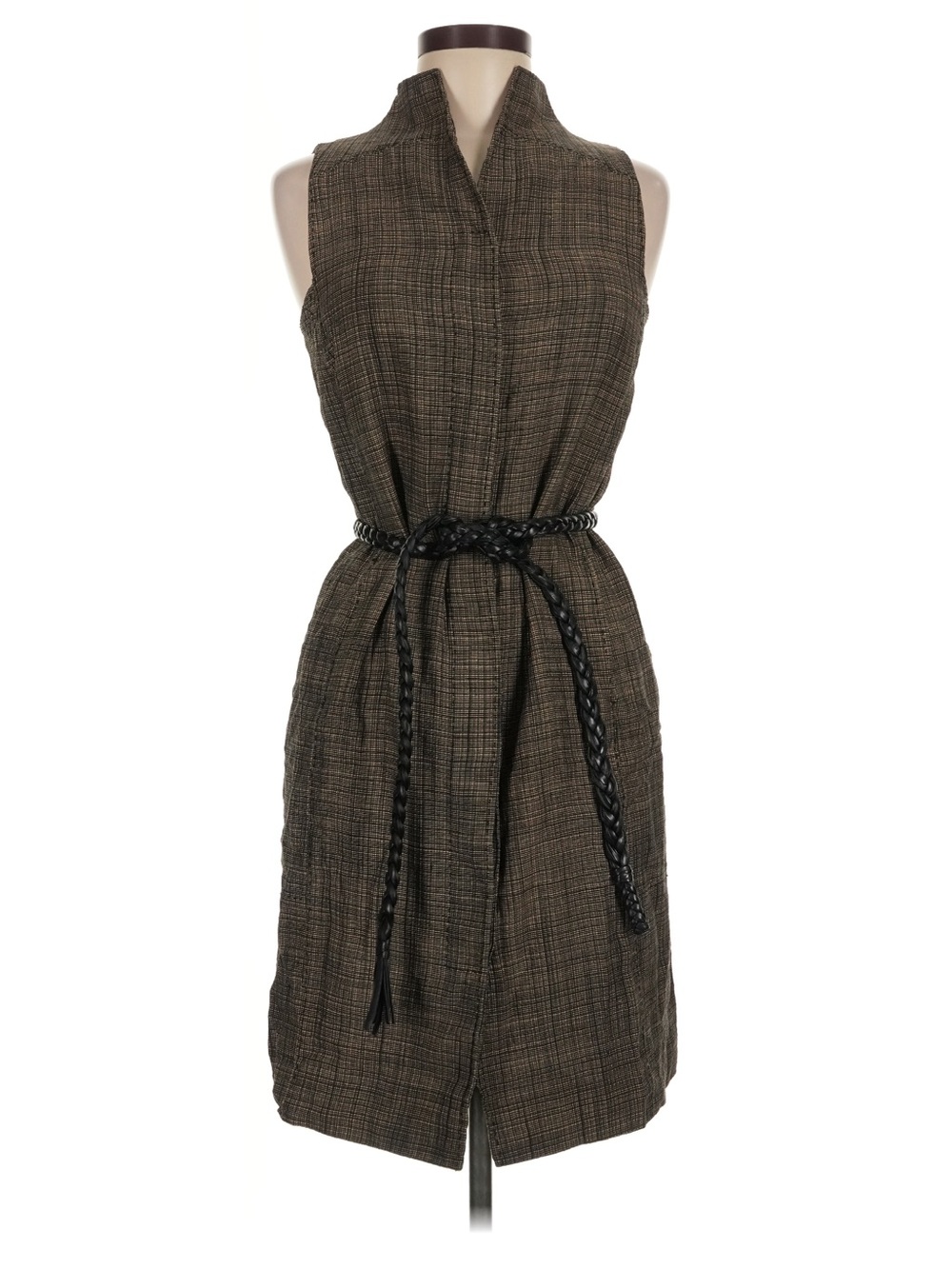Vintage Chado Ralph Rucci Sleeveless Silk Linen Dress with Waist Tie